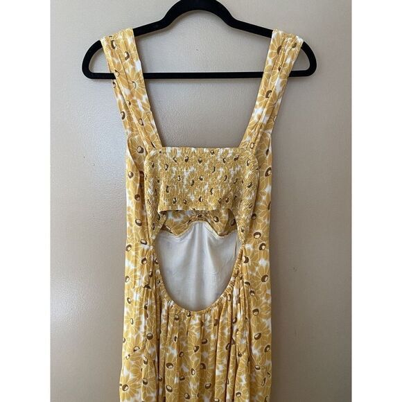 Free People Rosalee Midi Dress Yellow floral rose print sun summer Size L - NWOT - Picture 4 of 11